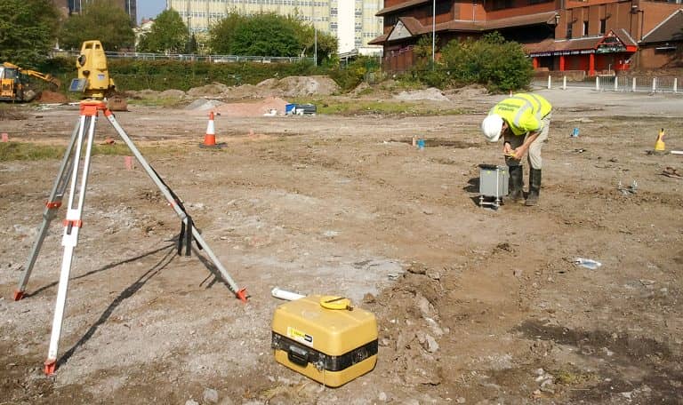 Image showing microgravity techniques used for brownfield surveying on a construction site